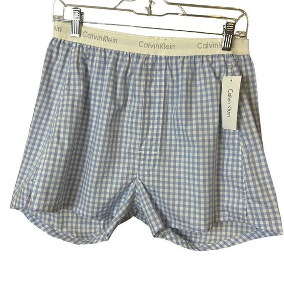 Calvin Klein Vintage Blue Plaid Check Gingham Boxers with Elastic Waistband - Picture 3 of 6